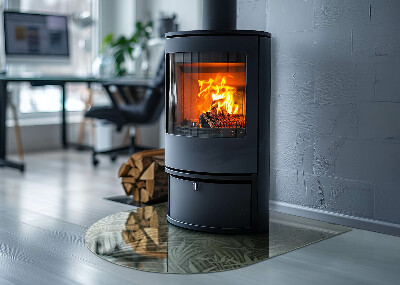 Glass hearths for wood burners Tropical leaves in the background