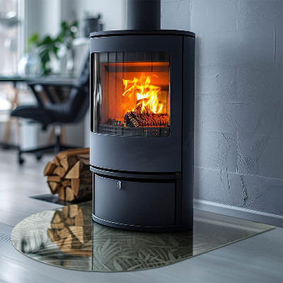 Glass hearths for wood burners Tropical leaves in the background