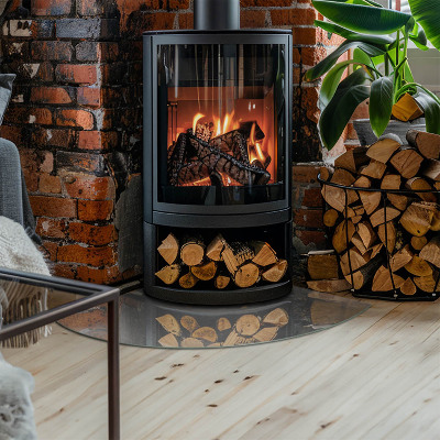 Glass hearth for wood stove Concrete texture with effect