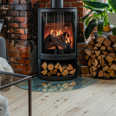 Glass hearth for wood stove Rustic style boards