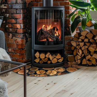 Glass hearth A box with cut wood