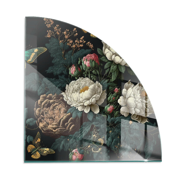 Glass hearth for wood stove Floral pattern with butterflies