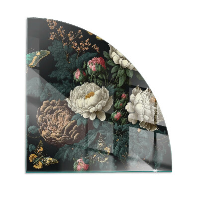 Glass hearth for wood stove Floral pattern with butterflies