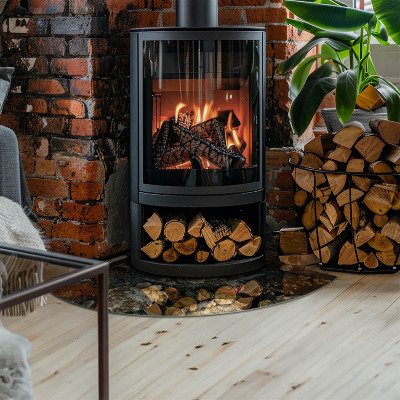 Glass hearth for wood stove Floral pattern with butterflies