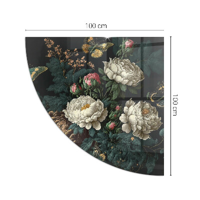 Glass hearth for wood stove Floral pattern with butterflies