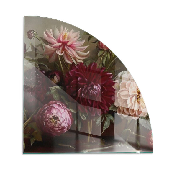 Glass hearth for wood stove Floral bouquet in detail