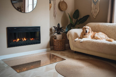 Corner glass hearth rectangular Natural wood pattern
