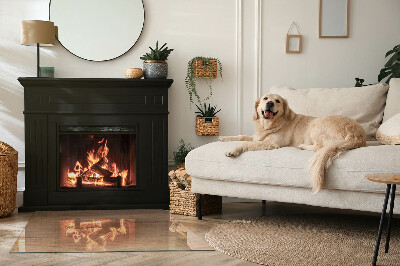 Corner glass hearth rectangular Natural wood pattern