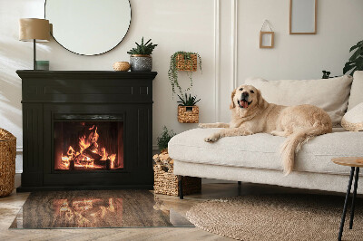 Glass fire hearth rectangular Natural wood pattern