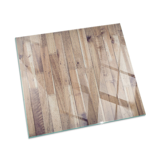Glass fire hearth rectangular Wooden board in arrangement
