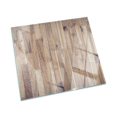 Glass fire hearth rectangular Wooden board in arrangement