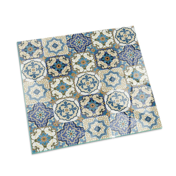 Glass fire hearth rectangular Mosaic pattern with flowers