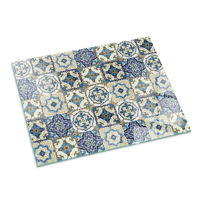 Glass fire hearth rectangular Mosaic pattern with flowers