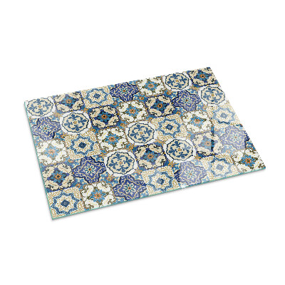 Glass fire hearth rectangular Mosaic pattern with flowers
