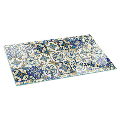 Glass fire hearth rectangular Mosaic pattern with flowers