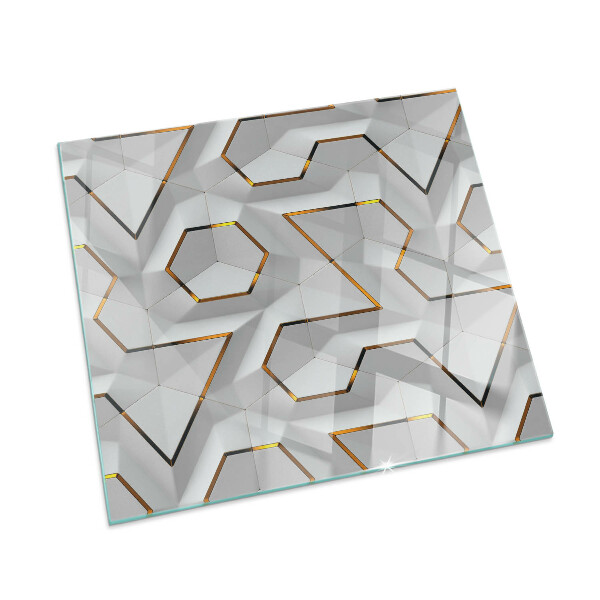 Corner glass hearth rectangular Geometric 3D pattern