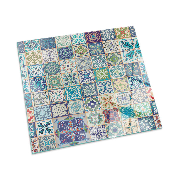 Glass fire hearth rectangular Mosaic patterns on tiles