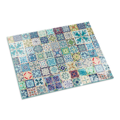 Glass fire hearth rectangular Mosaic patterns on tiles