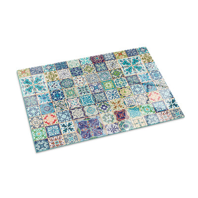 Glass fire hearth rectangular Mosaic patterns on tiles