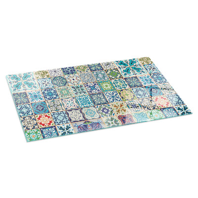 Glass fire hearth rectangular Mosaic patterns on tiles