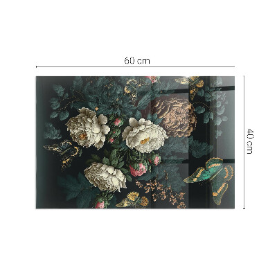 Corner glass hearth rectangular Floral pattern with butterflies