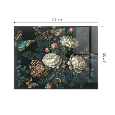 Corner glass hearth rectangular Floral pattern with butterflies