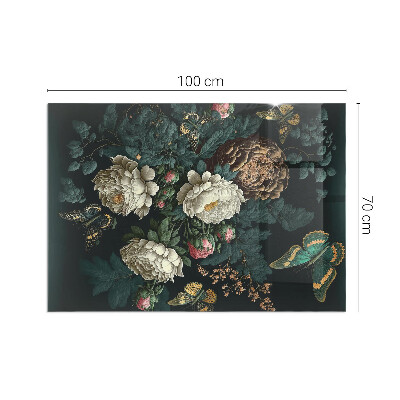 Corner glass hearth rectangular Floral pattern with butterflies
