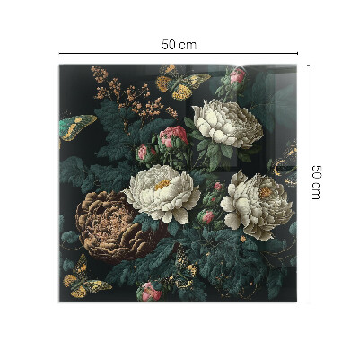 Corner glass hearth rectangular Floral pattern with butterflies