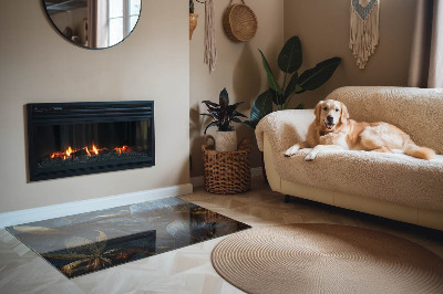 Glass fire hearth rectangular Elegant leaves in texture