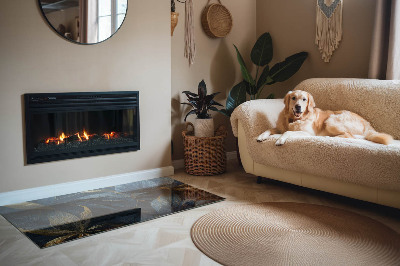 Glass fire hearth rectangular Elegant leaves in texture