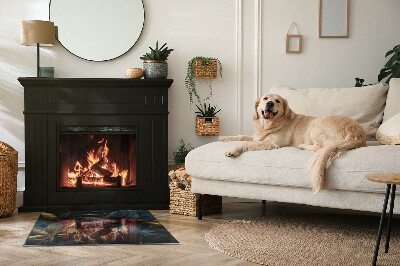 Glass fire hearth rectangular Elegant leaves in texture