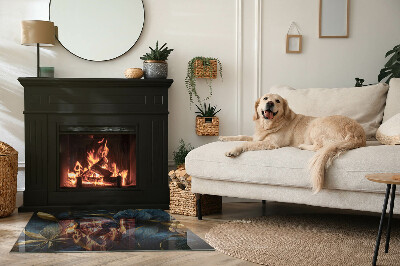 Glass fire hearth rectangular Elegant leaves in texture