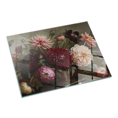 Corner glass hearth rectangular Floral bouquet in detail