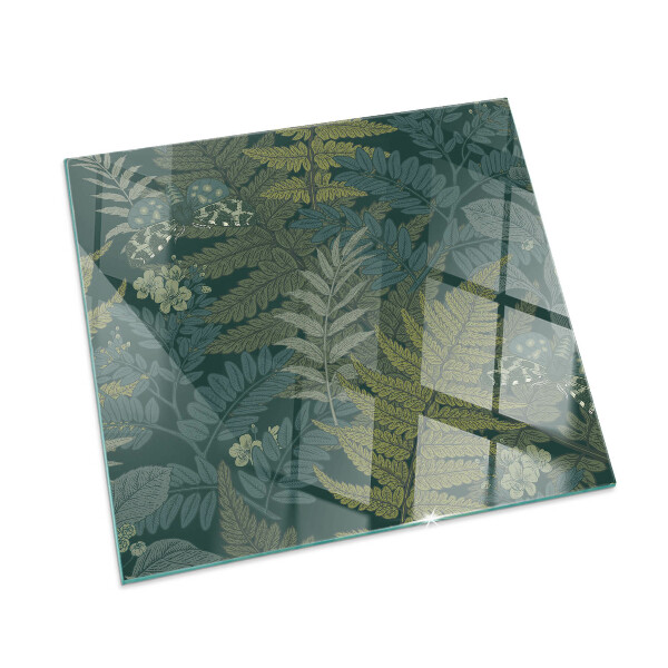 Glass fire hearth rectangular Plant motifs with butterflies