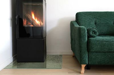 Corner glass hearth rectangular Tropical leaves in the background