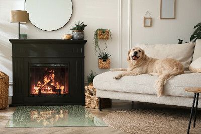 Corner glass hearth rectangular Tropical leaves in the background