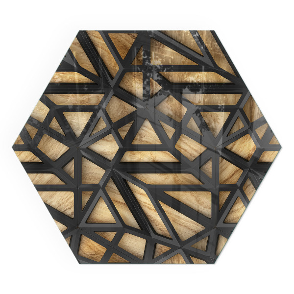 Sechseckige glass hearth for stove Geometric patterns with a wooden background