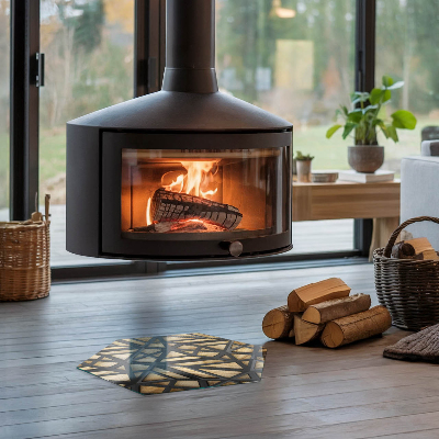 Sechseckige glass hearth for stove Geometric patterns with a wooden background