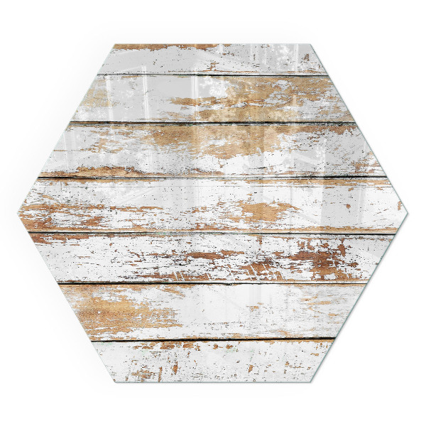 Sechseckige corner glass hearth Damaged pattern of the wooden surface