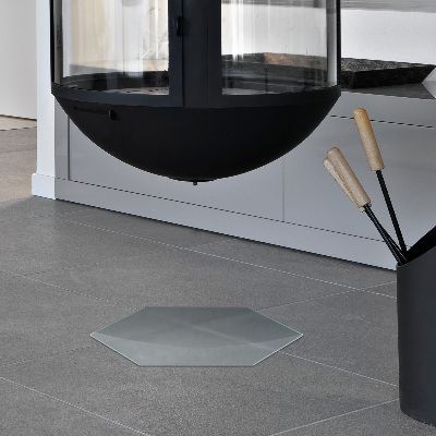 Hexagonal semi-transparent glass hearth plate