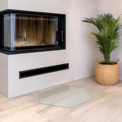 Glass hearth plate Hexagonal semi-transparent