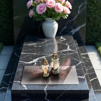 Grave candle coaster decorative Dark wood plank