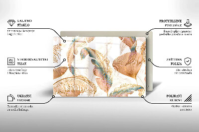 Grave candle coaster decorative Boho feathers and leaves