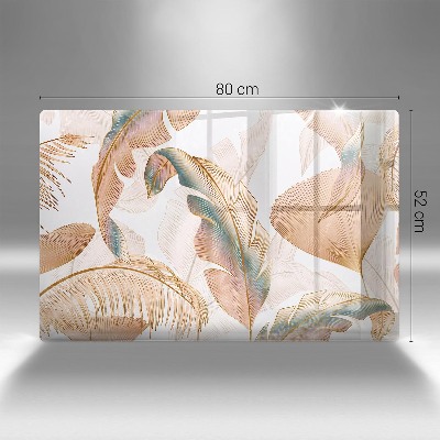 Grave candle coaster decorative Boho feathers and leaves