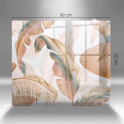 Grave candle coaster decorative Boho feathers and leaves