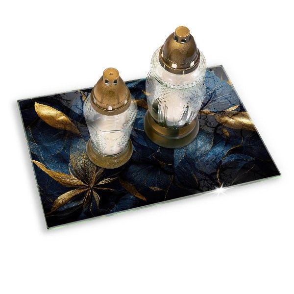 Glass candle plate decorative Decorative leaves with gold