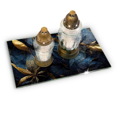 Glass candle plate decorative Decorative leaves with gold