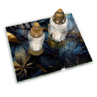 Glass candle plate decorative Decorative leaves with gold