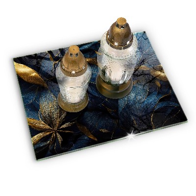 Glass candle plate decorative Decorative leaves with gold
