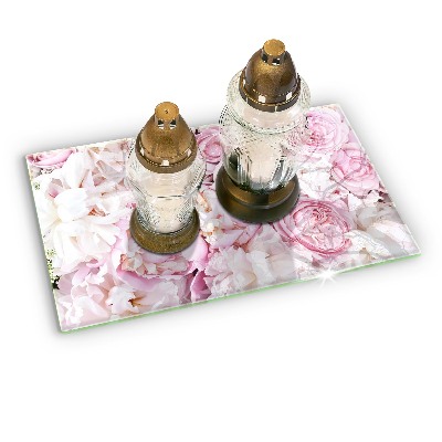 Glass candle plate decorative Bouquet of peonies